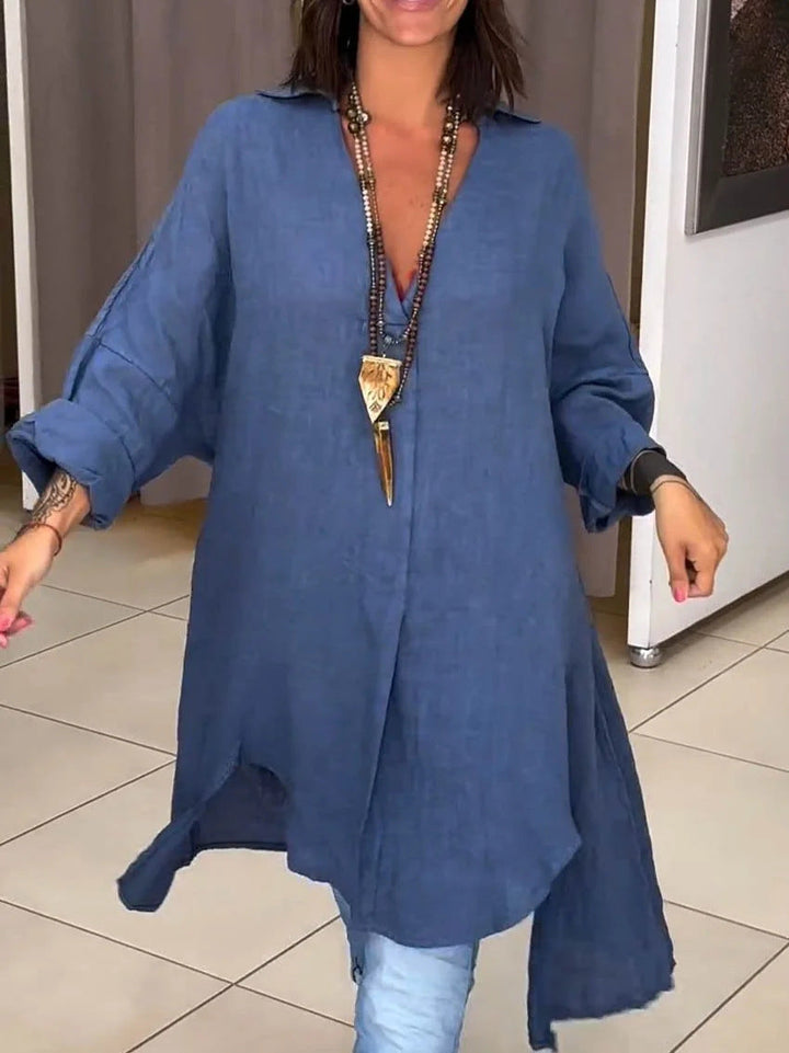 Women's Casual Linen Blouse with Full Button Placket and Cuffable Sleeves Lune London