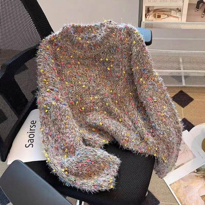 Fashionable women's sweater with colorful textured knit and round neck Lune London