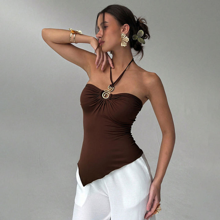 Top enveloppant pour femmes avec drapage élégant et col ajustable Chic & Stil