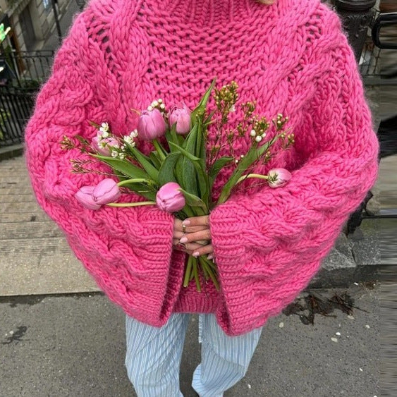 Knit sweater for women with a casual fit and braided design Lune London