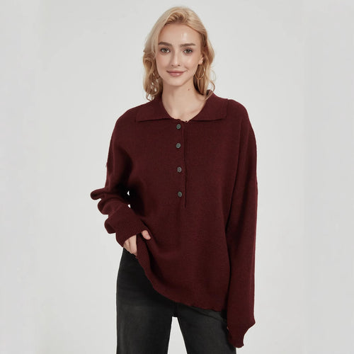 Ladies oversized knit sweater with elegant collar and button details Lune London