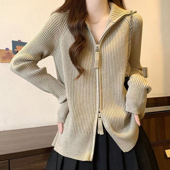 Pull en tricot pour femmes avec col montant et fermeture éclair Chic & Stil