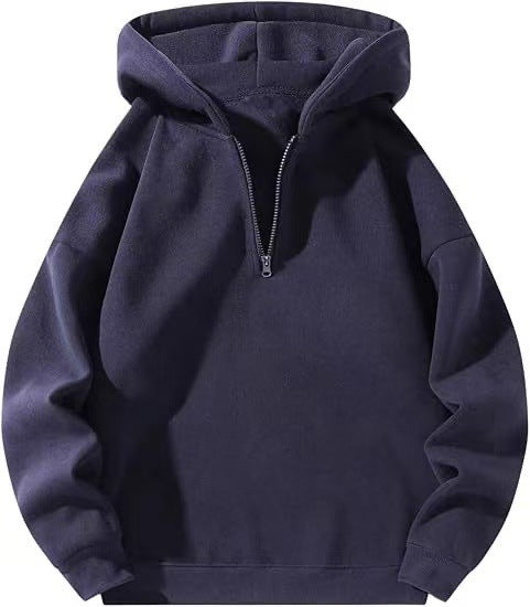 Women Fleece Hooded Pullover with Short Zip Opening Lune London
