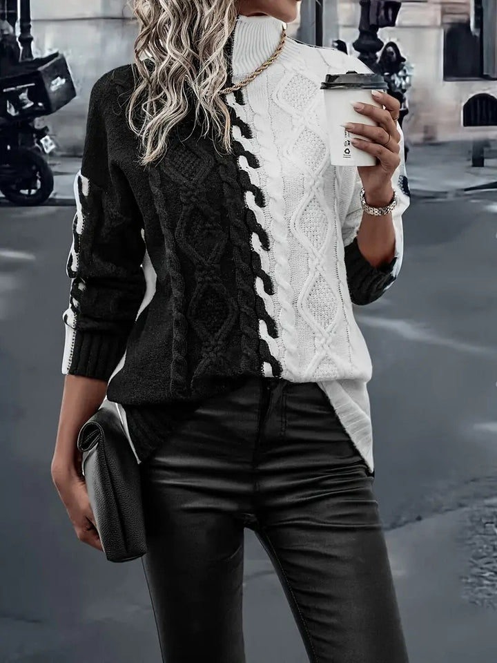 Pull en tricot pour femmes avec un changement de couleur élégant et un design en câble Chic & Stil