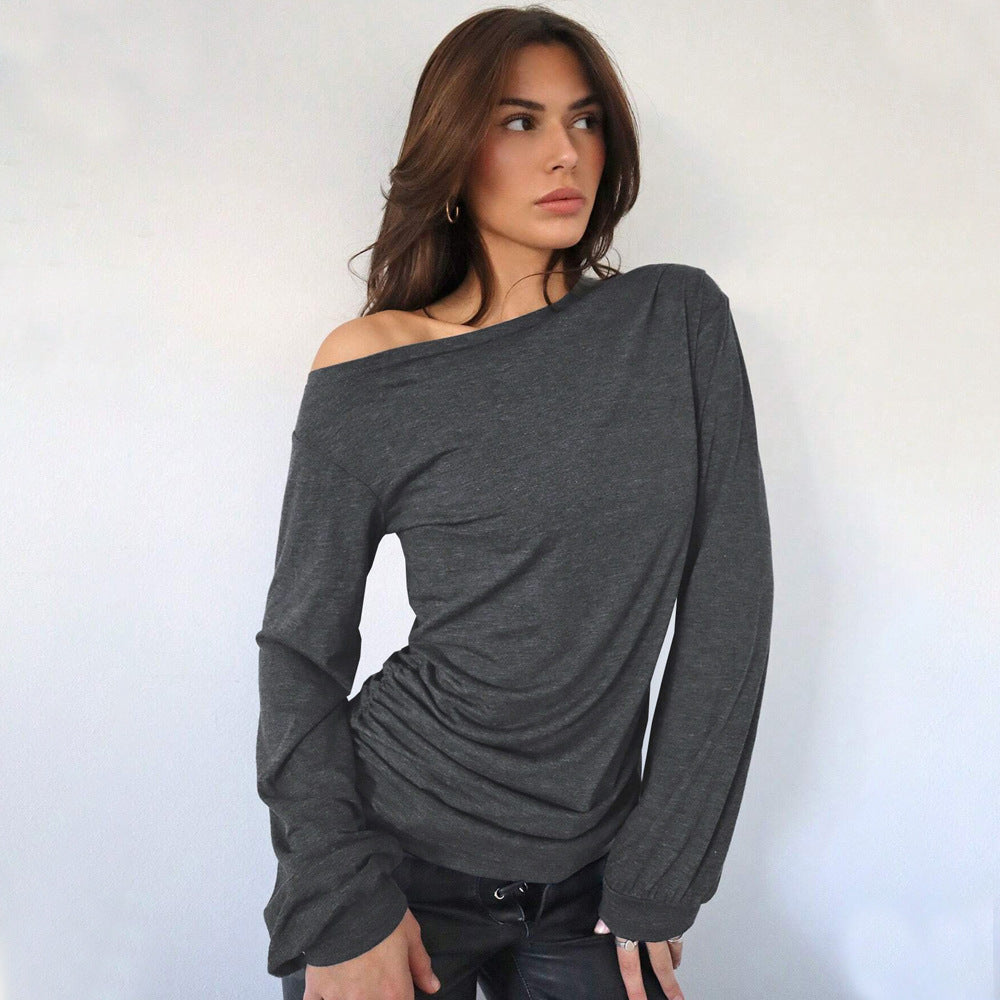 Chemise à manches longues décontractée pour femmes, à épaules dénudées, avec des détails de volants élégants Chic & Stil
