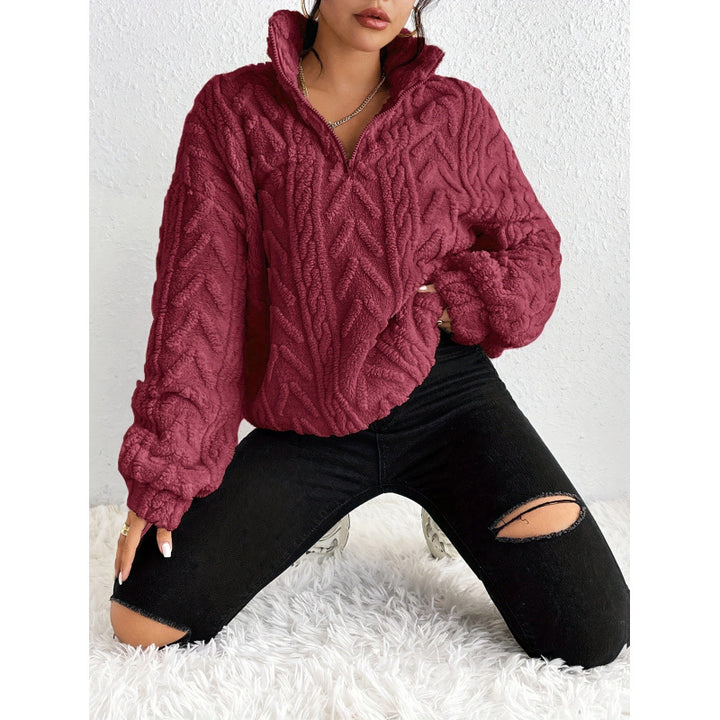 Ladies Trendy Polyester Sweater with High Collar and Lune London Texture