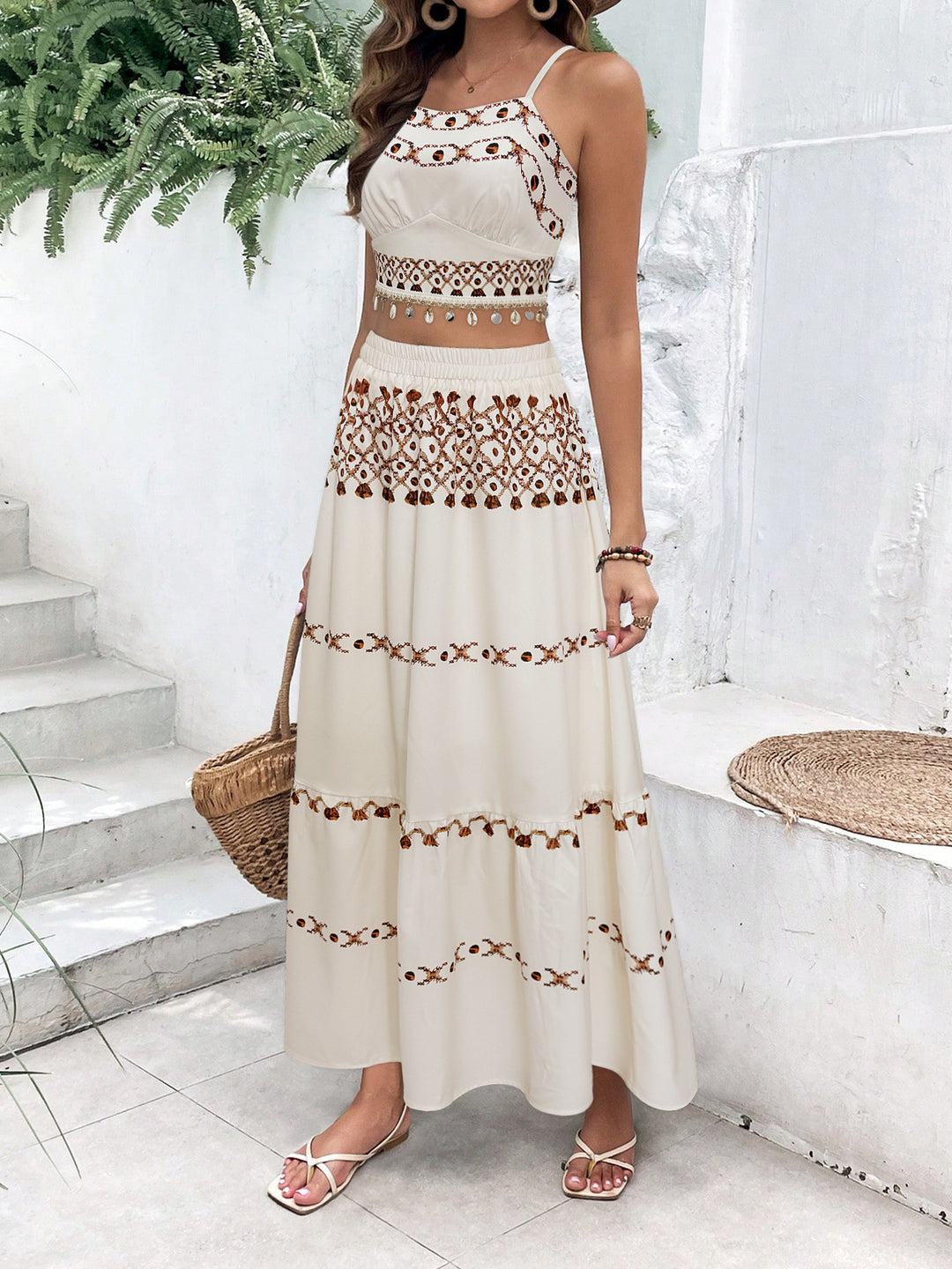 Maxi dress for women with delicate embroidered pattern and airy silhouette Lune London