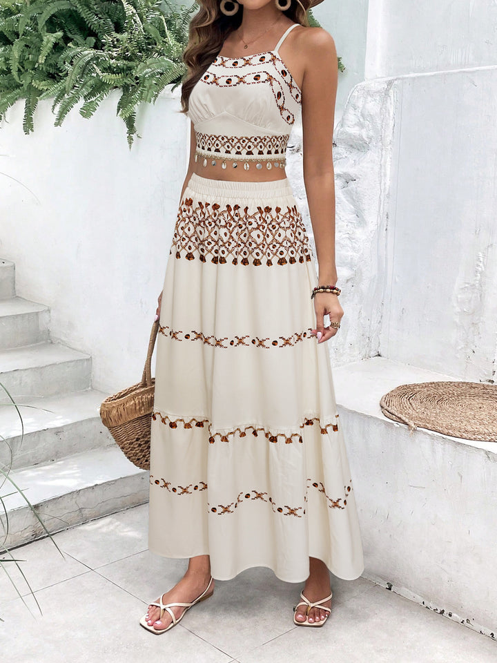Maxi dress for women with delicate embroidered pattern and airy silhouette Lune London