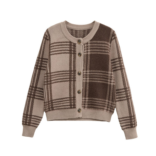 Plaid knitted cardigan for women with elegant button details Lune London