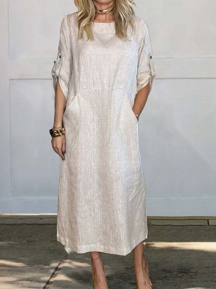 Women Casual Linen Dress with Practical Pockets and Stylish Button Details Lune London