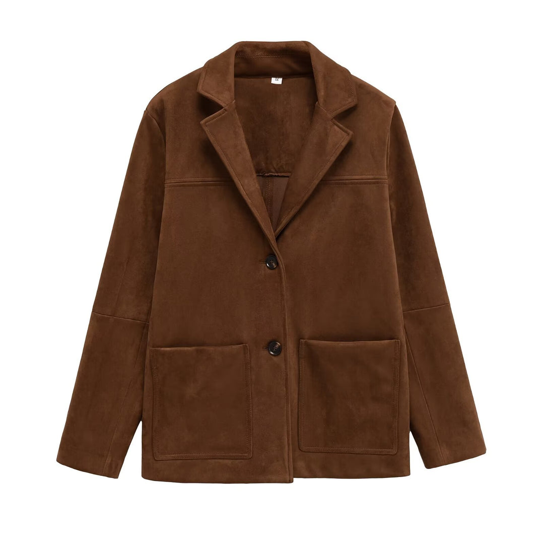Veste blazer en suède pour femmes avec poches pratiques