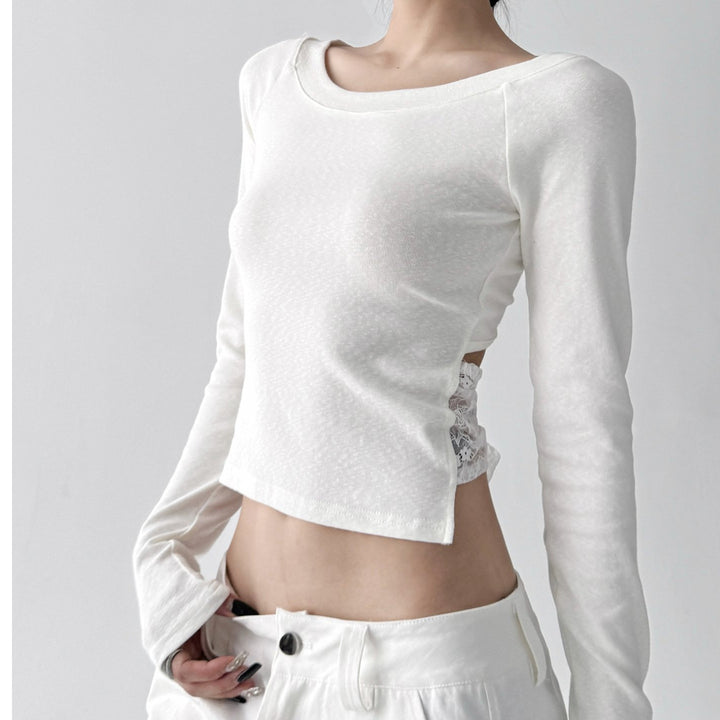 Women's long-sleeve top with open back and delicate lace detail Chic & Stil