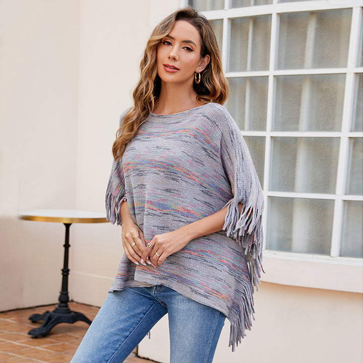 Ladies cozy poncho with fringe details Lune London