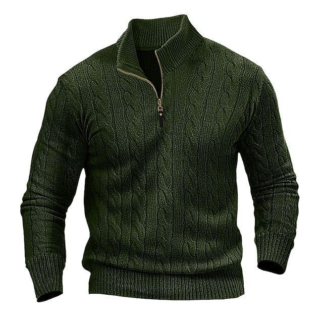 Elegant knitted sweater for men with high collar and half-zip Lune London