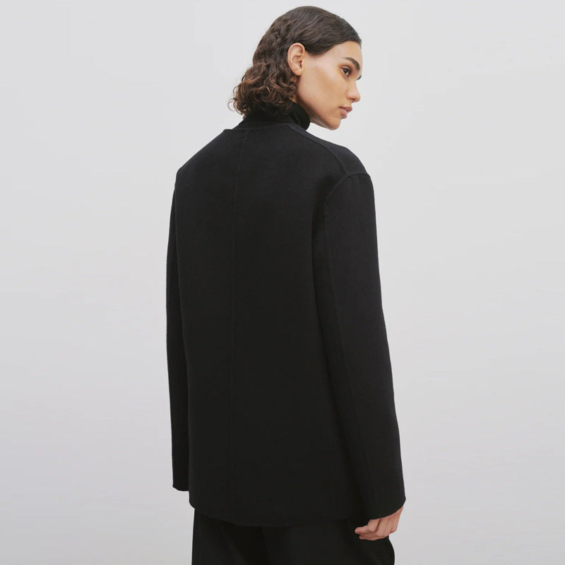 Blazer tricoté élégant pour femmes avec grands revers et poches pratiques Chic & Stil