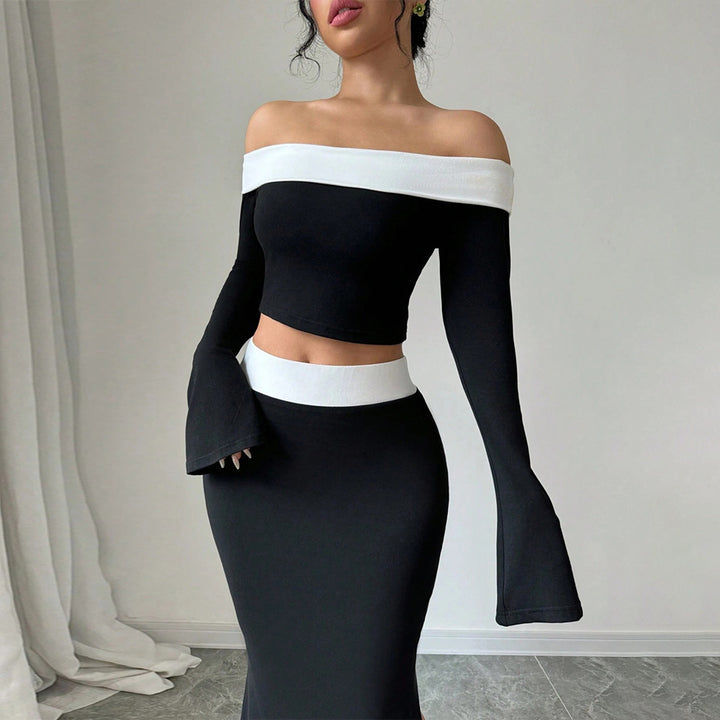 Chic & Stil Women's Off-Shoulder Crop Top and Maxi Skirt Set