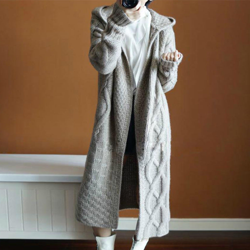 Women's knit coat with hood and structured braid design Lune London