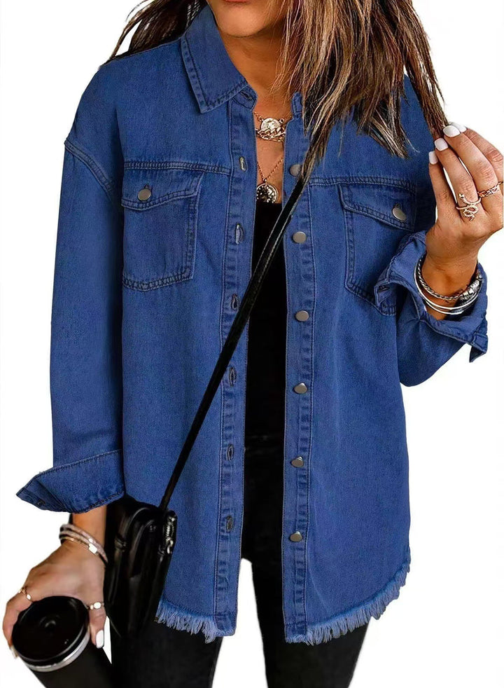 Women's Oversized Denim Shirt with Fringes Lune London