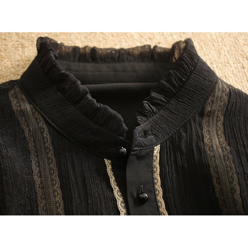 Elegant long sleeve blouse for women with ruffled collar and button details Lune London