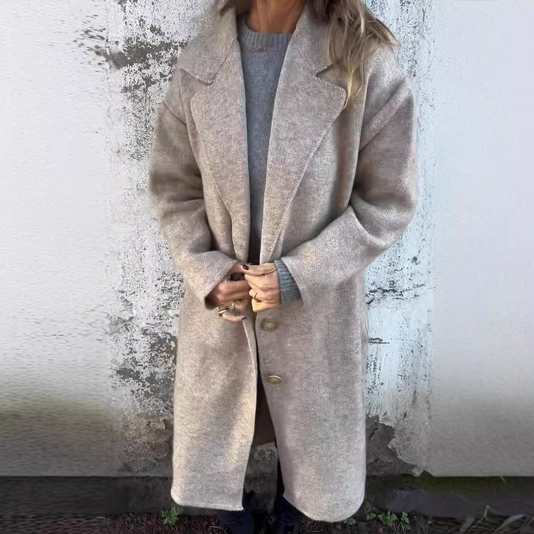 Wool coat for women with modern cut and large button details Lune London