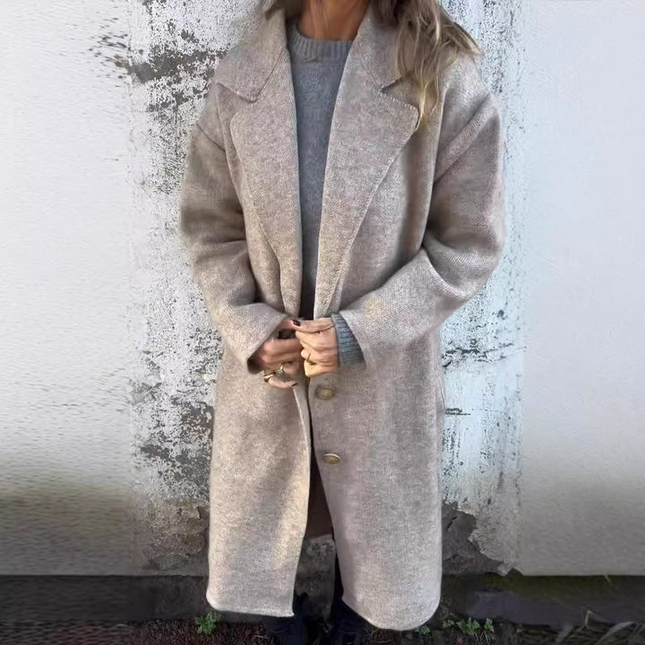 Wool coat for women with modern cut and large button details Lune London
