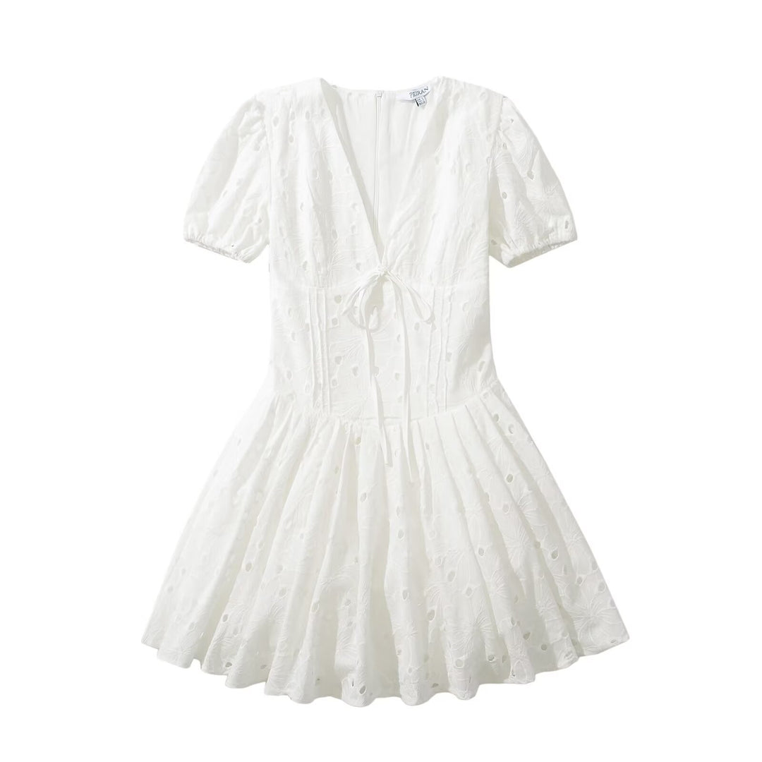 Summer dress women with delicate embroidery and voluminous skirt Lune London