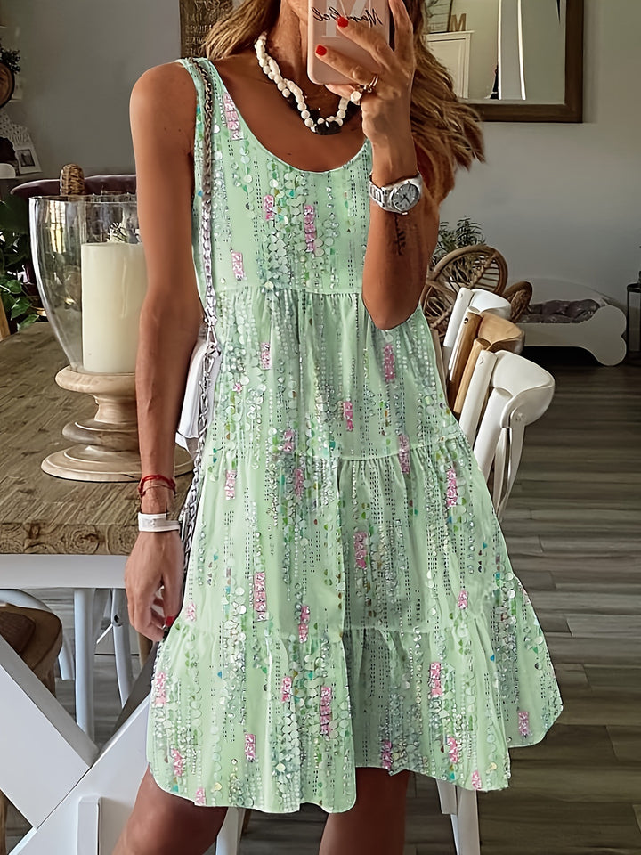 Ladies' airy leisure dress with floating ruffle and playful print Lune London