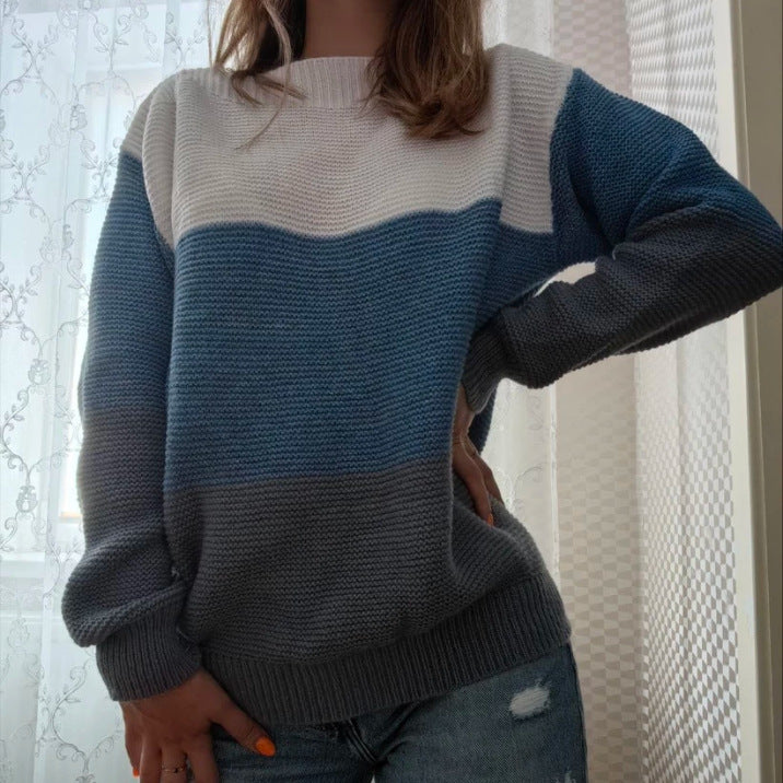Ladies Comfortable Knit Sweater with Chic and Stylish Color Block Design