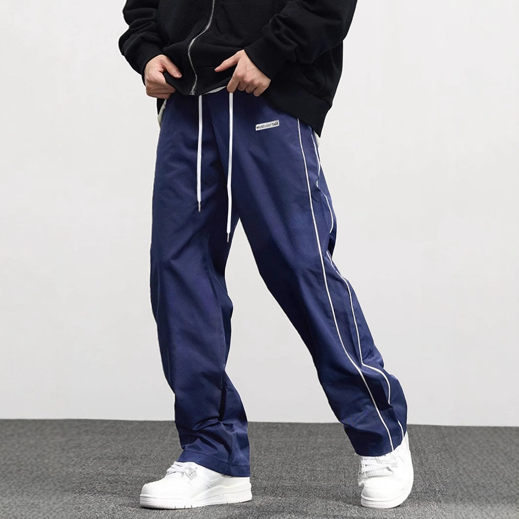 High-end leisure pants for men with adjustable waist and chic side stripes
