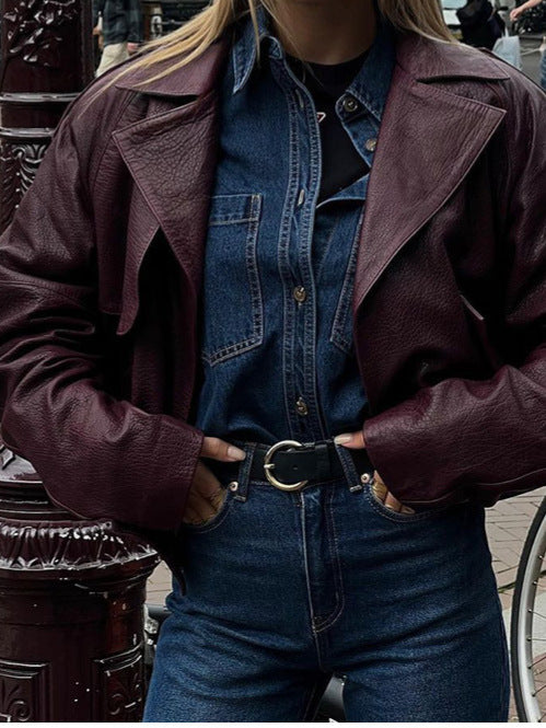 Casual synthetic leather jacket for women in a modern oversized style Lune London