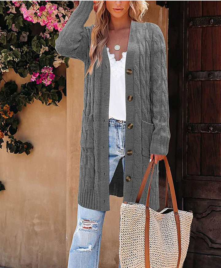 Knit jacket for women with deep V-neck and practical pockets Lune London