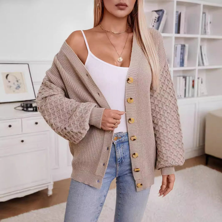 Knit jacket for women with textured sleeves and button details Lune London