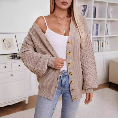 Knit jacket for women with textured sleeves and button details Lune London