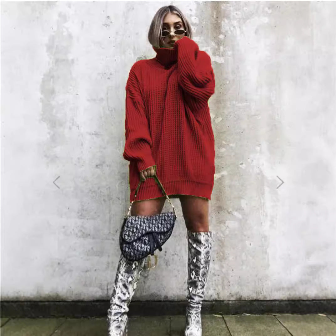 Pull en tricot épais pour femmes avec col montant et coupe décontractée surdimensionnée Chic & Stil