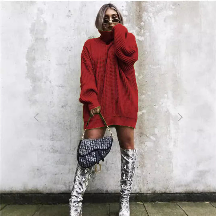 Pull en tricot épais pour femmes avec col montant et coupe décontractée surdimensionnée Chic & Stil