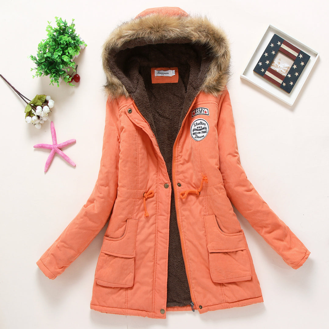 Ladies quilted parka jacket with hood and faux fur lining Lune London