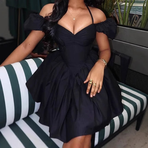 Off-shoulder cocktail dress for women with ruffle details Lune London