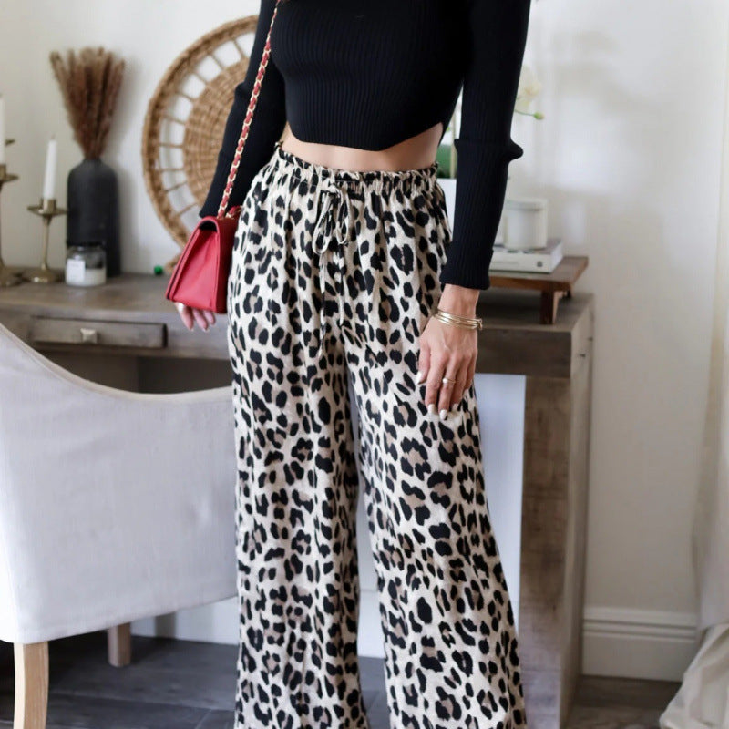 Women Wide Leg Leopard Print Pants Lune London