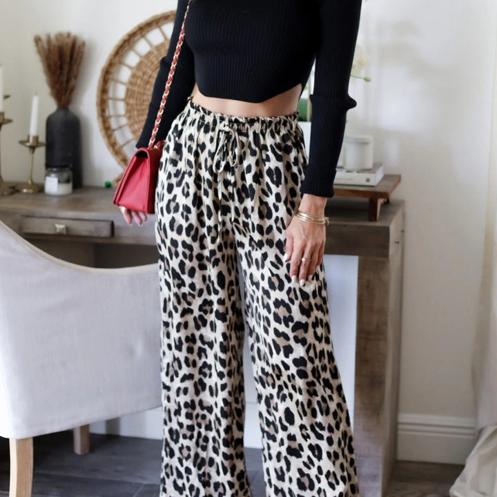 Women Wide Leg Leopard Print Pants Lune London