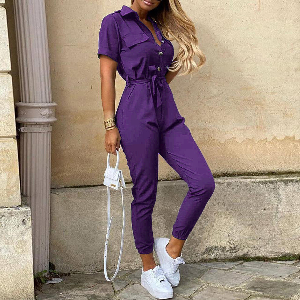 Casual jumpsuit for women with fitted cut and full button placket Lune London