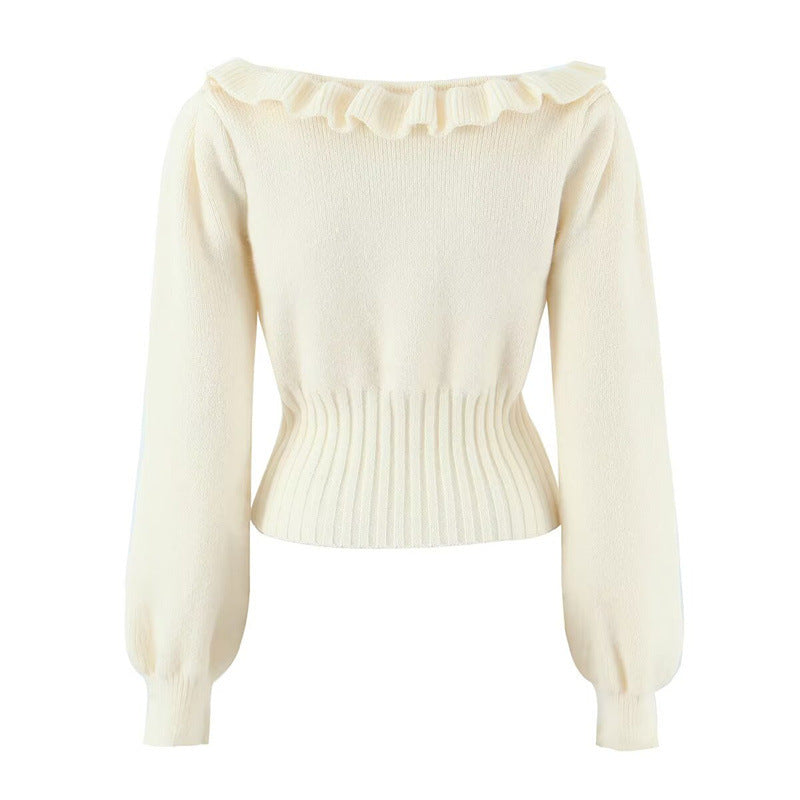 Fashion sweater for women with ruffle detail and Lune London inscription