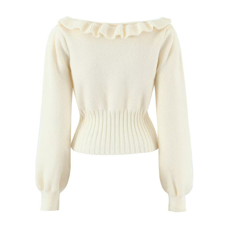 Fashion sweater for women with ruffle detail and Lune London inscription