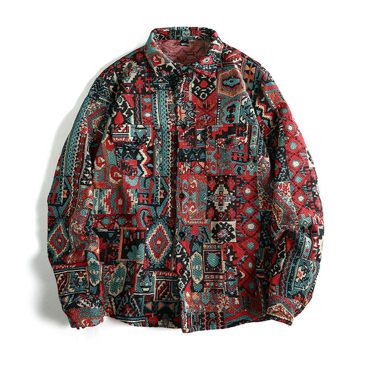 Long sleeve shirt for men with textured ethnic pattern and practical pockets Lune London