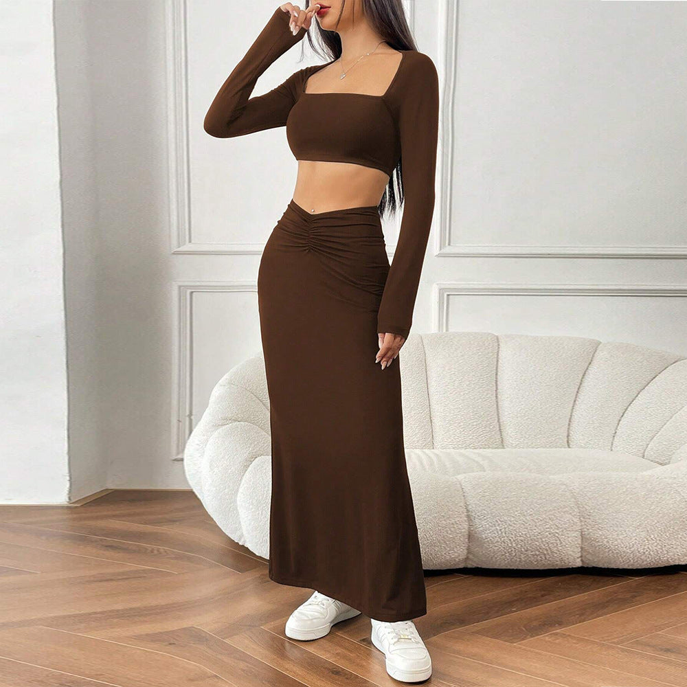 Chic & Stil Women's Ruffled Maxi Skirt and Crop Top Set