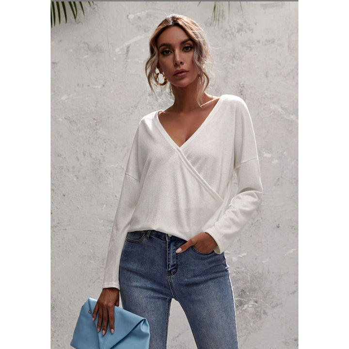 Haut portefeuille pour femmes avec décolleté en V décontracté et manches longues Chic & Stil