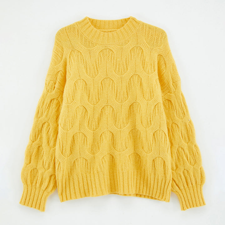 Ladies Stylish Knit Sweater with Unique Wave Pattern Chic & Stil