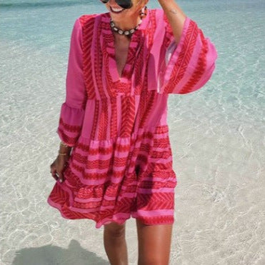 Casual wrap dress for women with voluminous sleeves and a graphic pattern Lune London