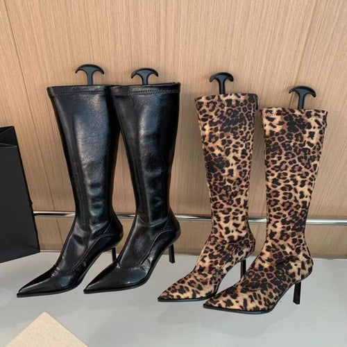 Elegant thigh-high leather boots for women with pointed heel Lune London