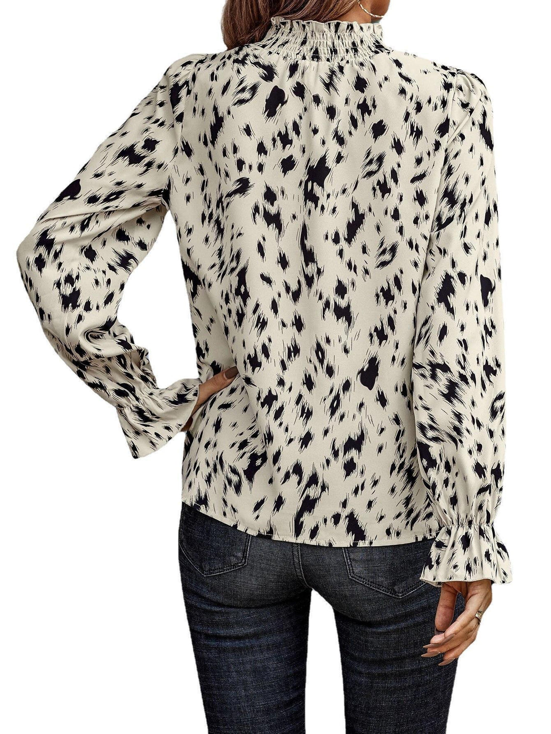 Women Fashion Blouse with Ruffled Hem and Animal Print Lune London