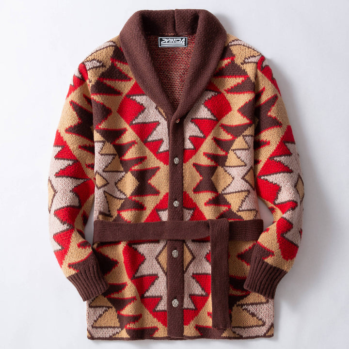 Lady cardigan with geometric pattern and wide collar Lune London